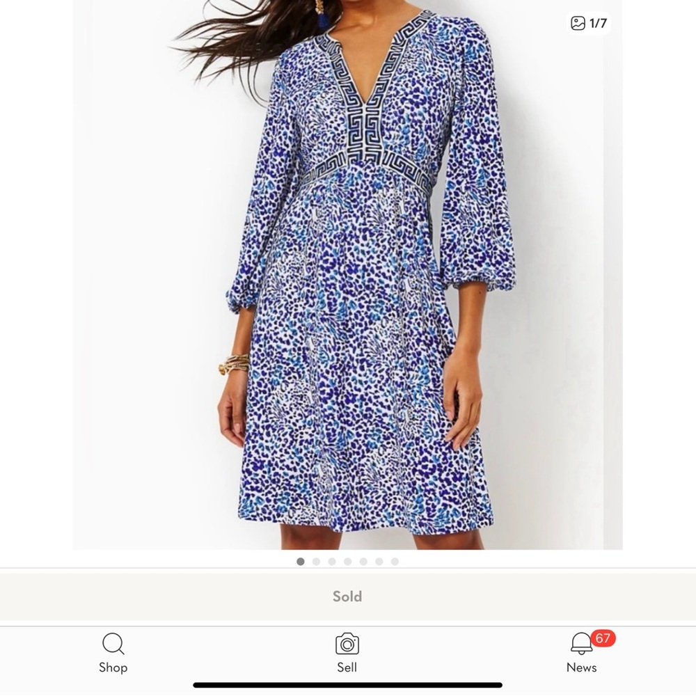 Lilly Pulitzer Wexlee 3/4 Sleeve Resort White Twisted Up Dress Animal Print Midi